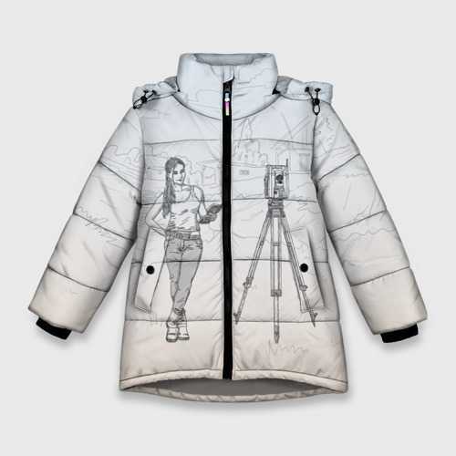 Зимняя куртка для девочек 3D Девушка с контроллером, цвет светло-серый