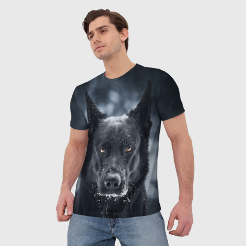 Мужская футболка 3D с принтом Dark Dog, фото на моделе #1