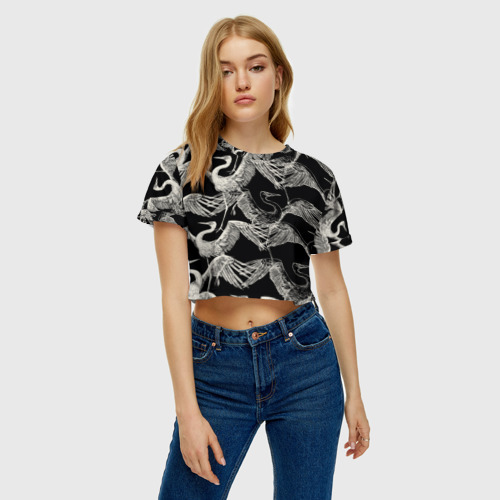 Женская футболка Crop-top 3D Белые Птицы, цвет 3D печать - фото 4