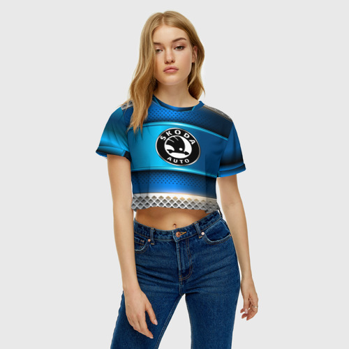 Женская футболка Crop-top 3D Skoda sport collection, цвет 3D печать - фото 3