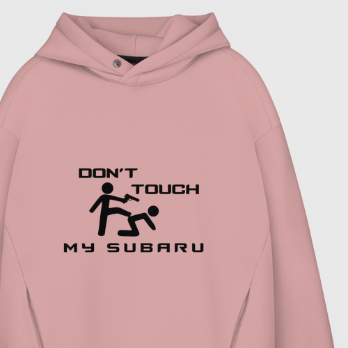 Мужское худи Oversize хлопок Don't touch my Subaru, цвет пыльно-розовый - фото 4