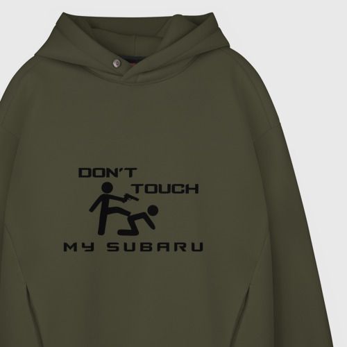 Мужское худи Oversize хлопок Don't touch my Subaru, цвет хаки - фото 4