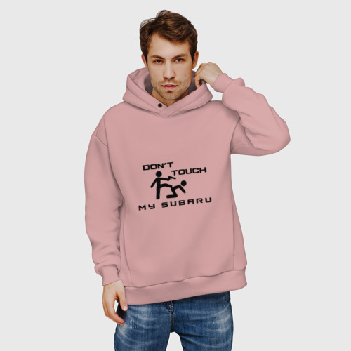 Мужское худи Oversize хлопок Don't touch my Subaru, цвет пыльно-розовый - фото 3