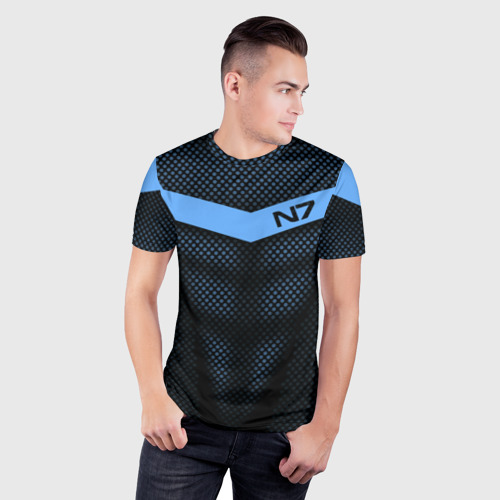 Мужская футболка 3D Slim с принтом Mass Effect N7, фото на моделе #1