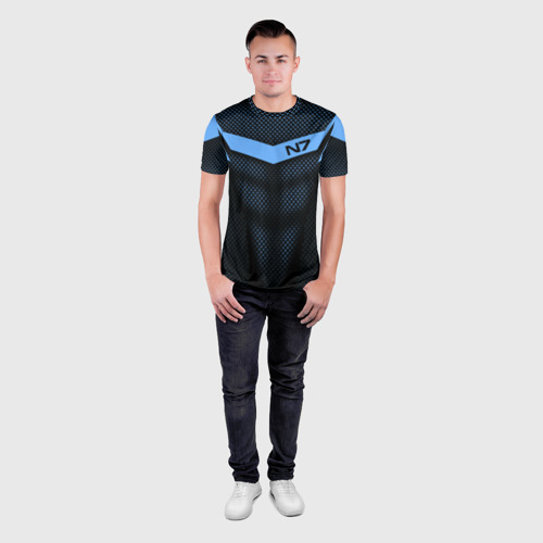 Мужская футболка 3D Slim с принтом Mass Effect N7, вид сбоку #3