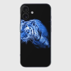 Чехол для iPhone 16 силиконовый с защитой камеры Синий тигр