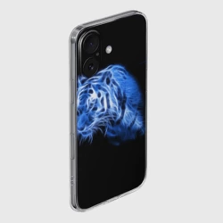 Чехол для iPhone 16 силиконовый с защитой камеры Синий тигр - фото 2