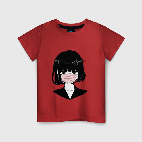 Детская футболка хлопок MIRRORS Sad Japanese Aesthetic в маске, цвет красный