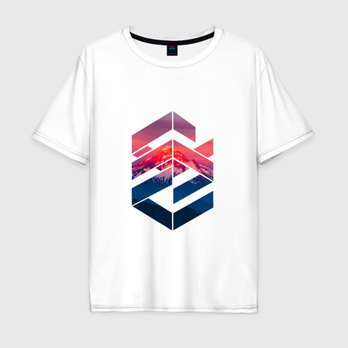 Мужская футболка хлопок Oversize Геометрические горы, цвет белый