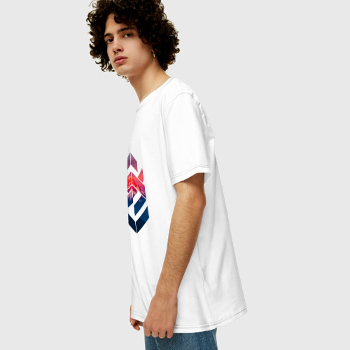 Мужская футболка хлопок Oversize Геометрические горы, цвет белый - фото 5