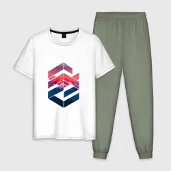 Мужская пижама с белой футболкой хлопок Геометрические горы
