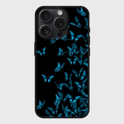 Чехол силиконовый для Apple iPhone 15 Pro Мax матовый Синие бабочки
