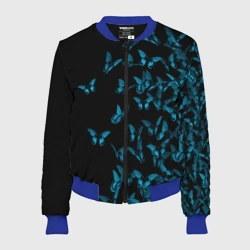 Женский бомбер 3D Синие бабочки