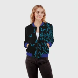 Женский бомбер 3D Синие бабочки - фото 2