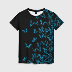 Женская футболка 3D Синие бабочки