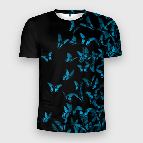 Мужская футболка 3D Slim Синие бабочки, цвет 3D печать