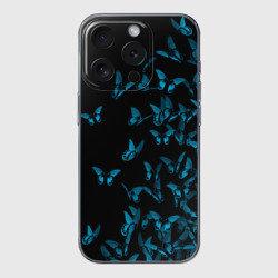 Чехол для iPhone 15 Pro Max силиконовый с защитой камеры Синие бабочки