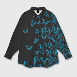 Мужская рубашка oversize 3D Синие бабочки