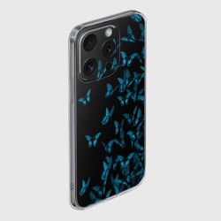 Чехол для iPhone 15 Pro Max силиконовый с защитой камеры Синие бабочки - фото 2