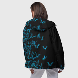 Ветровка с принтом Синие бабочки для женщины, вид на модели сзади №3. Цвет основы: белый