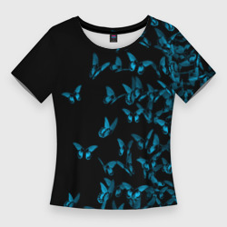 Женская футболка 3D Slim Синие бабочки