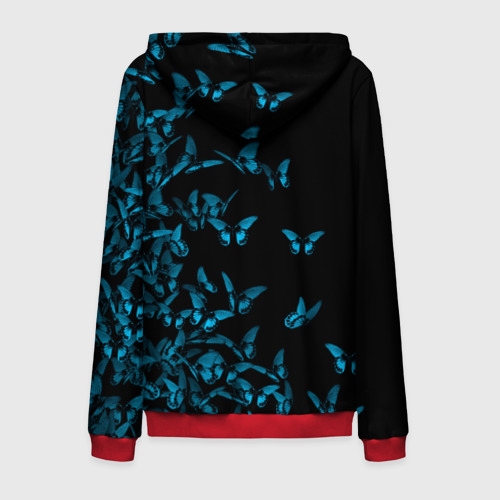 Мужская толстовка 3D на молнии Синие бабочки, цвет красный - фото 2