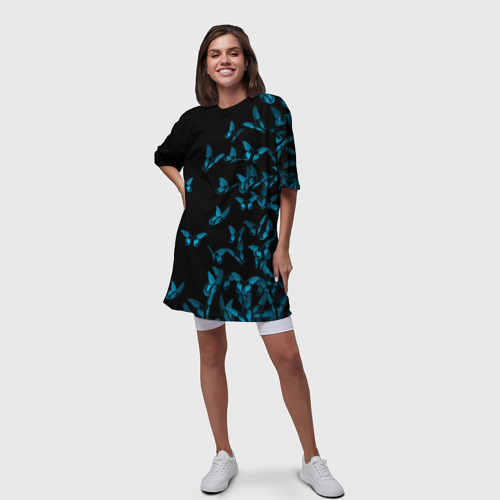 Платье-футболка 3D Синие бабочки, цвет 3D печать - фото 5