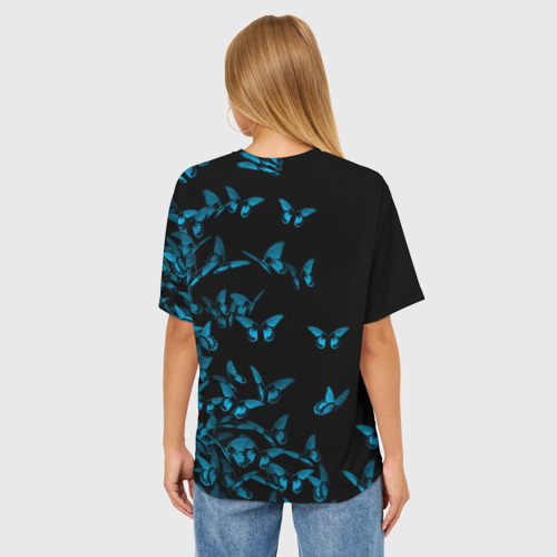 Женская футболка oversize 3D Синие бабочки, цвет 3D печать - фото 4