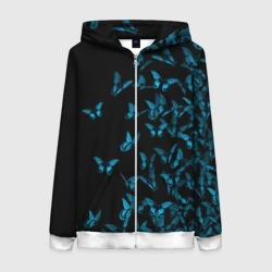 Женская толстовка 3D на молнии Синие бабочки