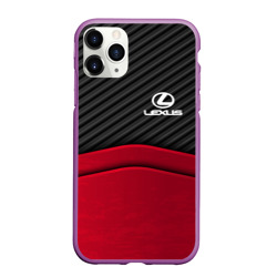 Чехол для iPhone 11 Pro Max матовый Lexus logo - red black carbon