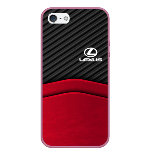 Чехол для iPhone 5/5S матовый Lexus logo - red black carbon, цвет розовый