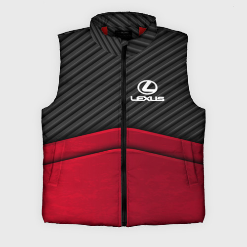 Мужской жилет утепленный 3D с принтом Lexus logo - red black carbon, вид спереди #2