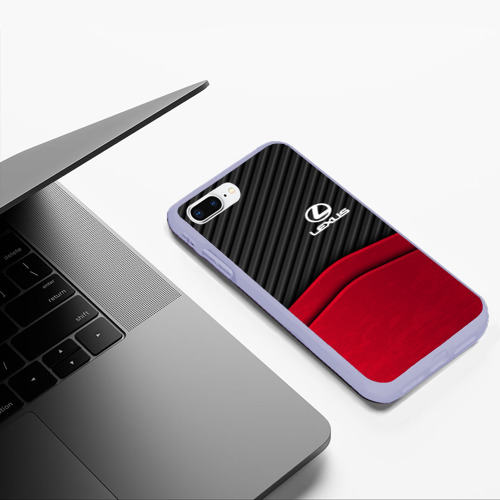 Чехол для iPhone 7Plus/8 Plus матовый Lexus logo - red black carbon, цвет светло-сиреневый - фото 5