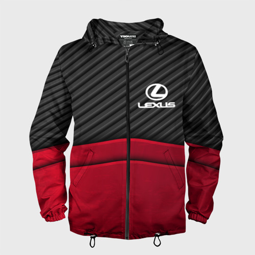 Мужская ветровка 3D Lexus logo - red black carbon, цвет черный