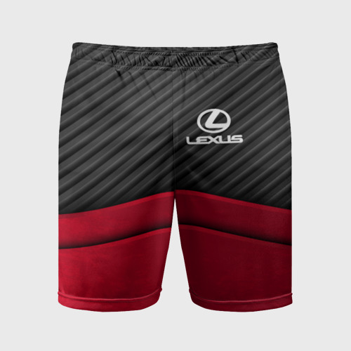 Мужские шорты спортивные Lexus logo - red black carbon, цвет 3D печать