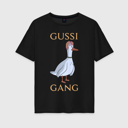 Женская футболка хлопок Oversize Gussi gang, цвет черный