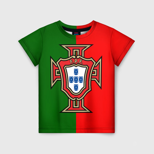 Детская футболка с принтом Сборная Португалии флаг, вид спереди №1