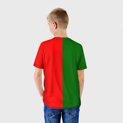 Футболка с принтом Сборная Португалии флаг для ребенка, вид на модели сзади №2. Цвет основы: белый