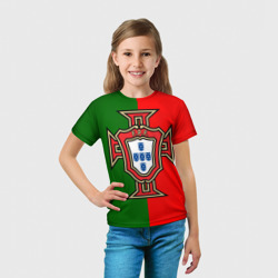Футболка с принтом Сборная Португалии флаг для ребенка, вид на модели спереди №3. Цвет основы: белый