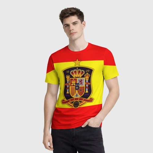 Мужская футболка 3D с принтом Сборная Испании флаг, фото на моделе #1