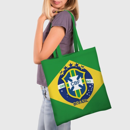 Шоппер 3D с принтом Сборная Бразилии флаг, фото на моделе #1