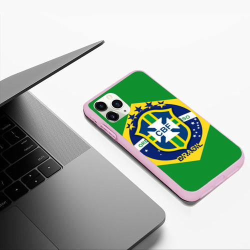 Чехол для iPhone 11 Pro Max матовый Сборная Бразилии флаг, цвет розовый - фото 5