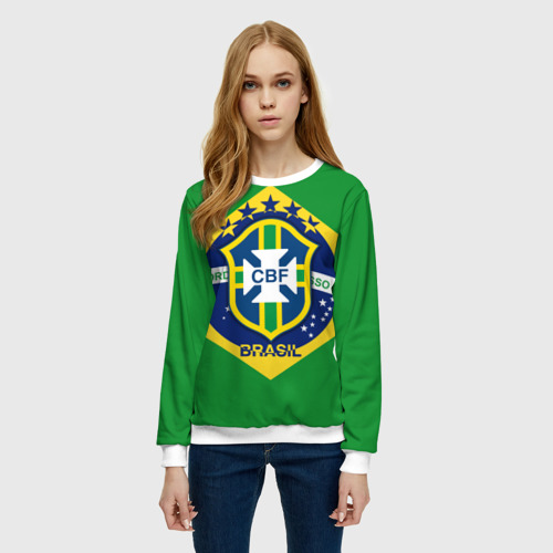Женский свитшот 3D Сборная Бразилии флаг, цвет 3D печать - фото 3