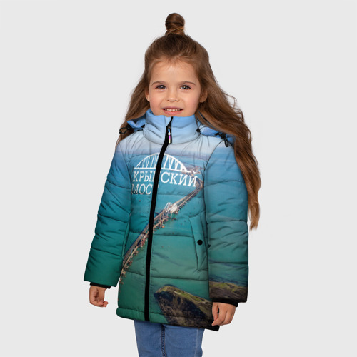 Зимняя куртка для девочек 3D Крымский мост, цвет черный - фото 3