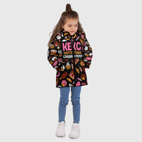 Зимняя куртка для девочек 3D с принтом Кекс, Нартортики, Сладкий Ролл, вид сбоку #3