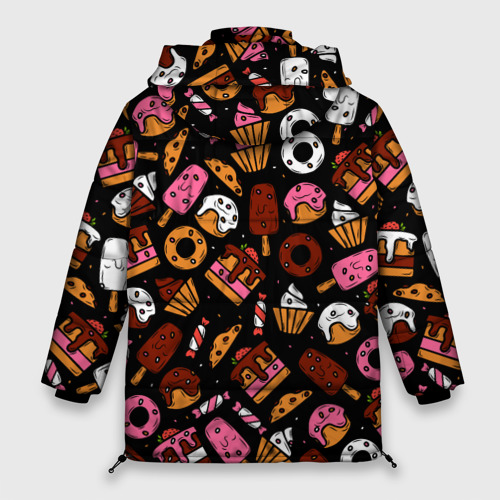 Женская зимняя куртка 3D с принтом Кекс, Нартортики, Сладкий Ролл, вид сзади #1
