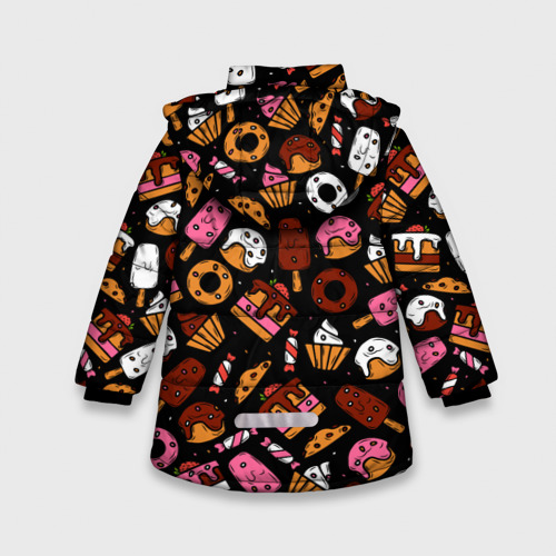 Зимняя куртка для девочек 3D с принтом Кекс, Нартортики, Сладкий Ролл, вид сзади #1