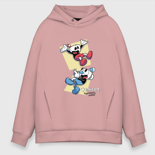 Мужское худи Oversize хлопок Cuphead 2, цвет пыльно-розовый