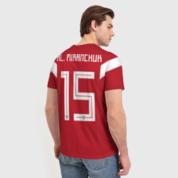 Футболка с принтом Алексей Миранчук ЧМ 2018 для мужчины, вид на модели сзади №2. Цвет основы: белый
