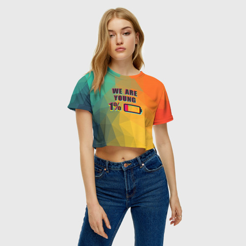 Женская футболка Crop-top 3D We are young, цвет 3D печать - фото 3